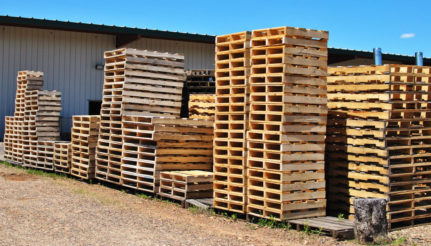 Exterior shot of pallet stacks at our Buhl production facility